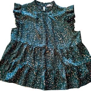 Green Ruffle Sleeve Tiered Top